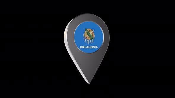 3d Animation Map Navigation Pointer With Oklahoma Flag With Alpha Channel - 4K alt