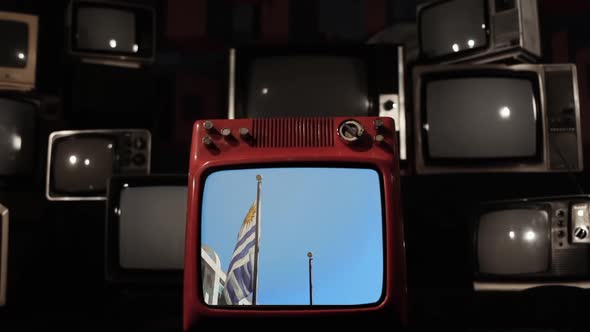 Flag of Uruguay on a Retro TV. alt
