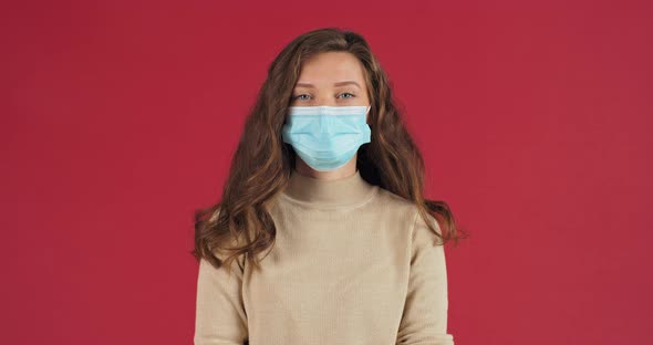 Studio Portrait Caucasian Beautiful Responsible Girl Young Adult Woman Patient Teen Model Stands on alt