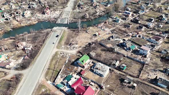 Bombed Village In Ukraine. Destroyed Bucha In Ukraine