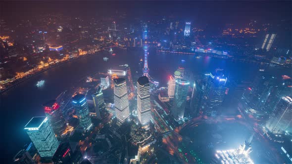 Shanghai China Timelapse Huangpu Riverat Night 