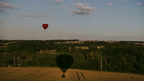 Balloon Hovering Above The Forest, Aerial View