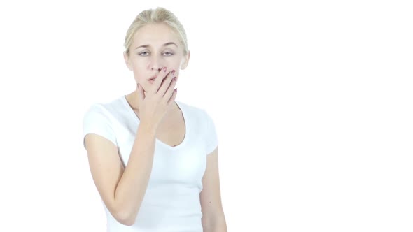 Shock, Upset Woman on White Background alt