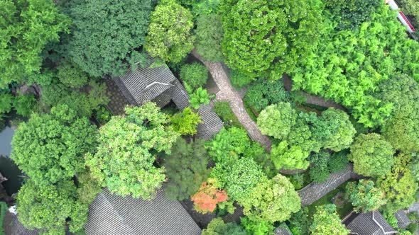 Aerial of Ancient traditional garden, Suzhou garden, in China. alt