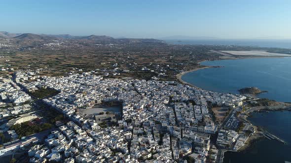 Port of Chora on the island of Naxos in the Cyclades in Greece aerial view alt