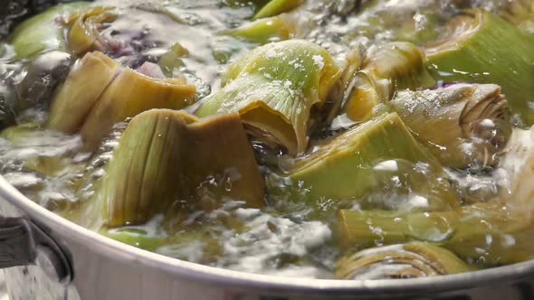 Boiling Artichokes in Saucepan alt
