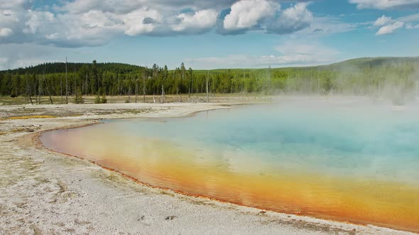 Cinematic Wilderness Panorama of Colorful Geyser in Yellowstone National Park alt