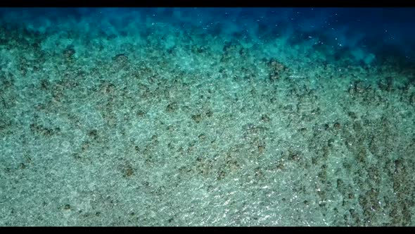 Aerial drone shot tourism of idyllic resort beach voyage by turquoise lagoon and white sand backgrou alt