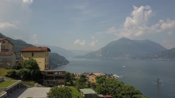 LAKE COMO, ITALY from the drone and the Italian Alps in background