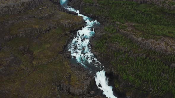 Aerial View of Fossa River and Cascades in Landmannalaugar Valley South Iceland alt