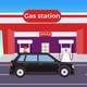 A black car getting fuel from a gas station 4K animation 