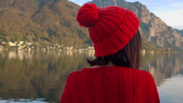 Beautiful Calm Woman Sitting on Rock Coastline alt