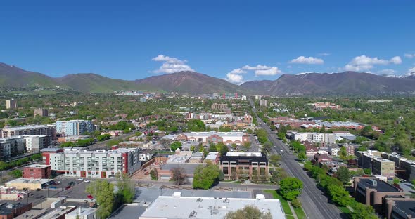 Aerial View of Downtown Lincoln Nebraska on Hot Summer Day alt
