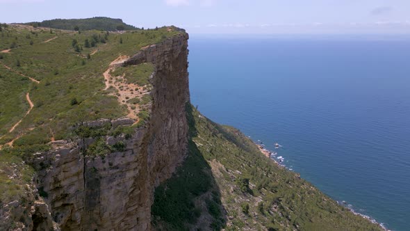 Aerial shot of Cap Canaille cliff between Cassis and La Ciotat towns in France alt