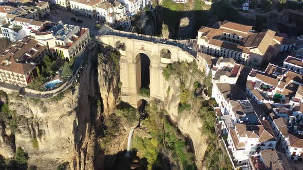 Puente Nuevo arch bridge at the village of Ronda Spain in the province of Málag Andalucia, Aerial pa alt