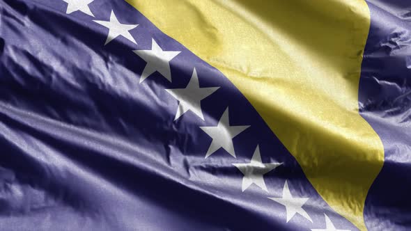 Bosnia and Herzegovina textile flag waving on the wind loop. 10 seconds loop.  alt