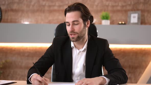 Intelligent Confident Successful Caucasian Business Person Business Mentor Talking with Colleague or alt