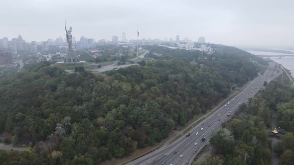 Kyiv Ukraine Aerial View in Autumn  Motherland Monument alt