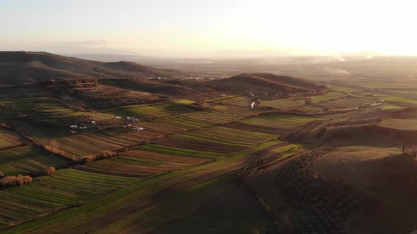 Flying Over the Amazing Rolling Hills of Albania at Sunset