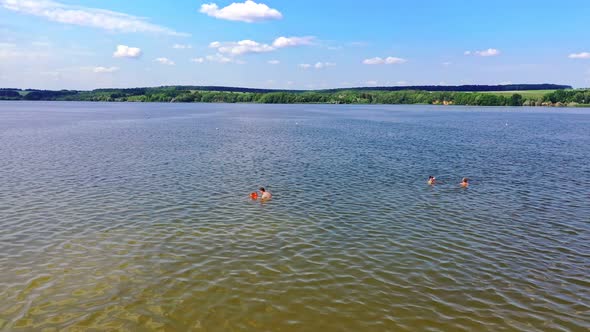 Aerial flying over river. Aerial drone view of river landscape alt