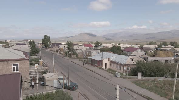 Flying over the white Stork in his nest in Ninotsminda, Georgia alt