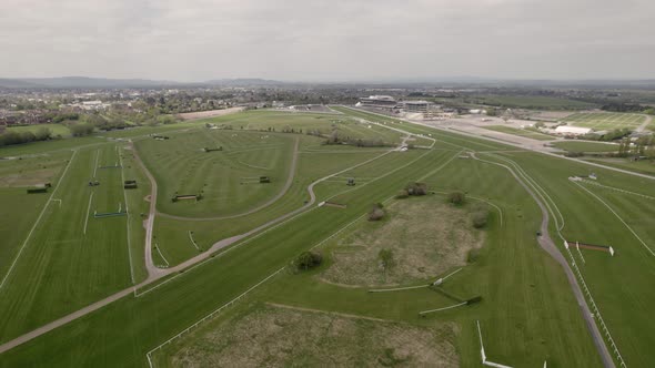 Cheltenham Racecourse Aerial Reverse Shot Horse Jump Racing Colour Graded