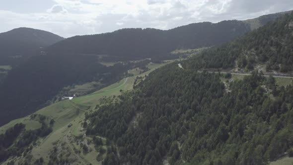 Aerial Footage of Drone Flying Above the Pyrenees Mountains of Andorra in Summer