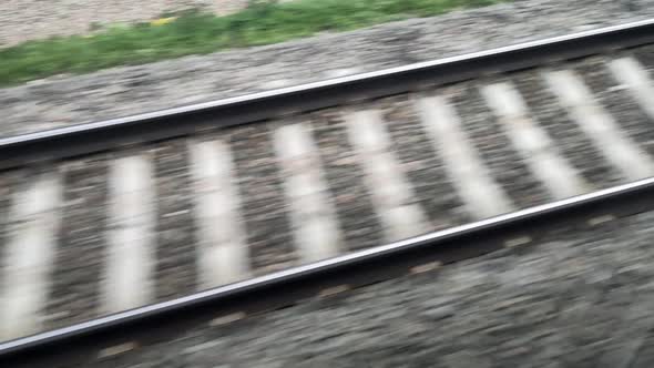 View of the Rails During the Movement of a Train