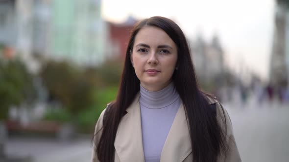 Portrait Young Attractive Business Woman Walking at City Center Feel Happy Fashion Girl alt