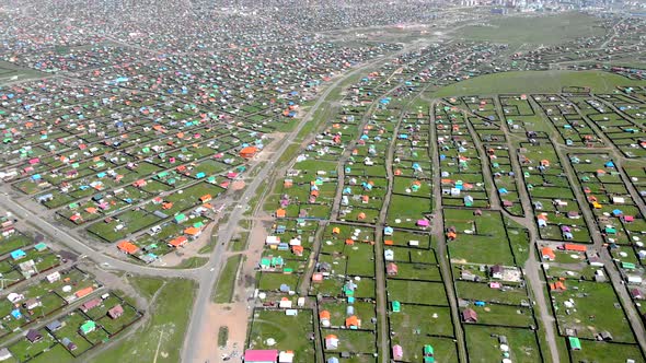 Aerial View of City Landscape of Colorful Houses in Mongolia alt