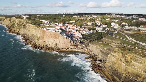 Aerial view of Azenhas do Mar, a small town in Colares municipality, Portugal. alt