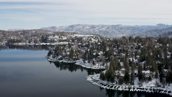 Aerial view of Lake California in wintertime, United States of America. alt