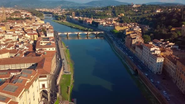 Aerial View. Florence Ponte Vecchio Bridge and City Skyline in Italy. Florence Is Capital City of alt