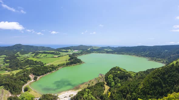 Aerial view of Furnas lake, Azores, Portugal 
