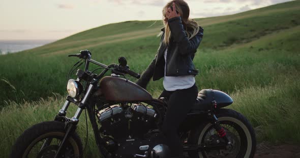 Woman on Vintage Motorcycle alt