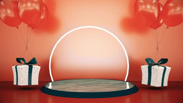 Abstract Pedestal With Gift Boxes Red Background alt