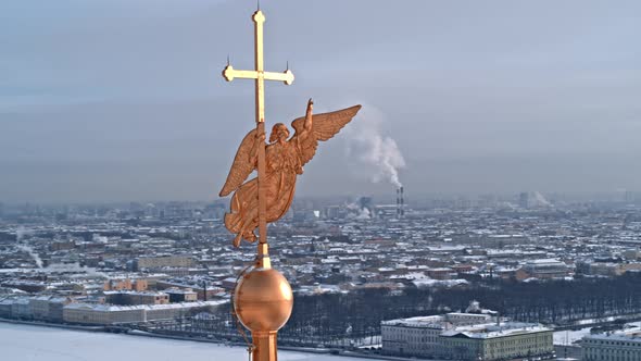 Close Up of Gold Angel on Spire Peter and Paul Fortress