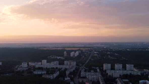 Aerial Kharkiv city morning sunrise sky cityscape