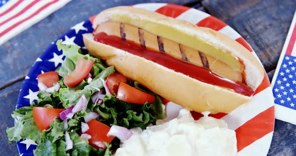 Hot dog served in plate with 4th july theme alt