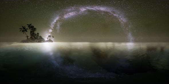 VR 360 Beautiful Fantasy Tropical Beach with Milky Way Star in Night Skies alt