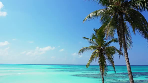 Aerial top down tourism of relaxing sea view beach journey by blue ocean with clean sand background  alt