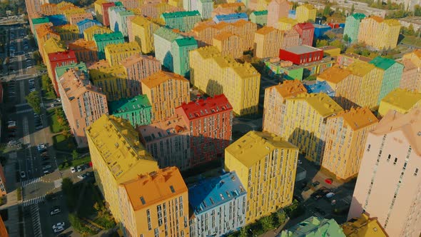Colored Residential Buildings. Aerial View.