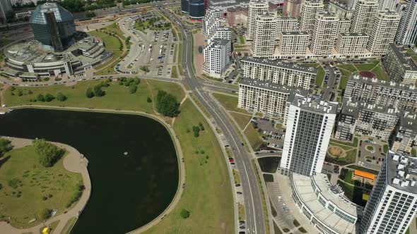 Top View of the National Library and a New Neighborhood with a Park in Minsk-the Capital of the alt