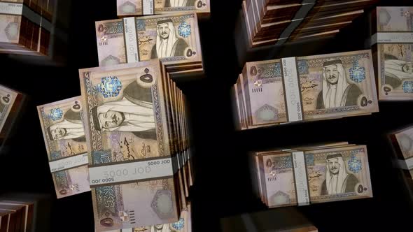 Flight over the Jordan Dinar money banknote packs loop alt