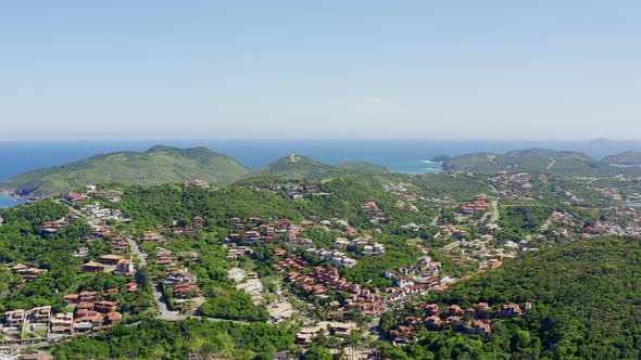 Arial shot over Buzios Brazil alt