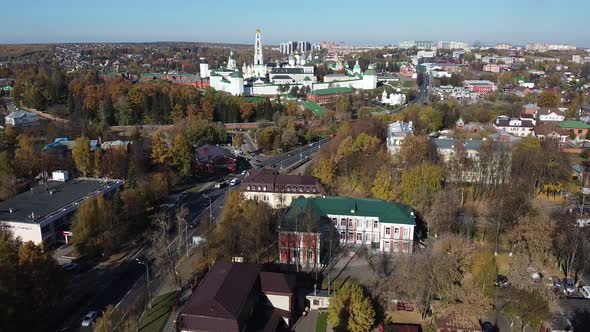 Autumn view of the Holy Trinity Lavra of St. Sergius from a bird's eye view