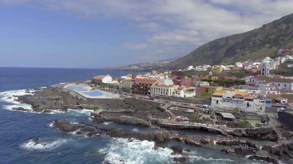 Aerial View of Garachico Pools and Coastline on a Summer Day Tenerife  Canary Islands alt