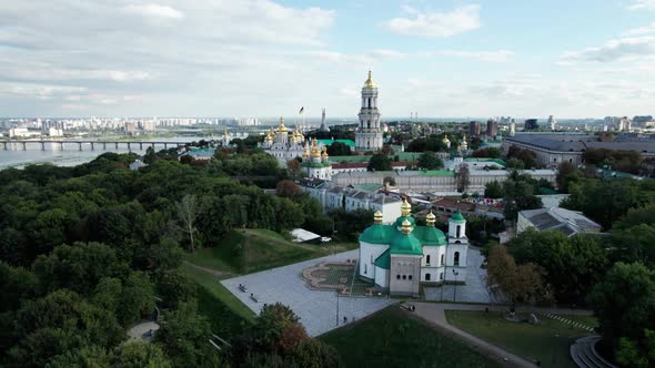 Aerial View of Kiev Pechersk Lavra Great Lavra Bell Tower Orthodox Monastery alt