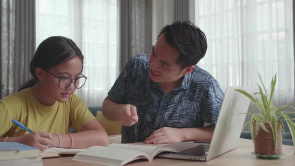 Angry Father Teach His Daughter To Do Homework At Home alt