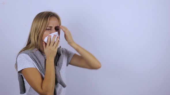 Woman with Severe Runny Nose and Cough